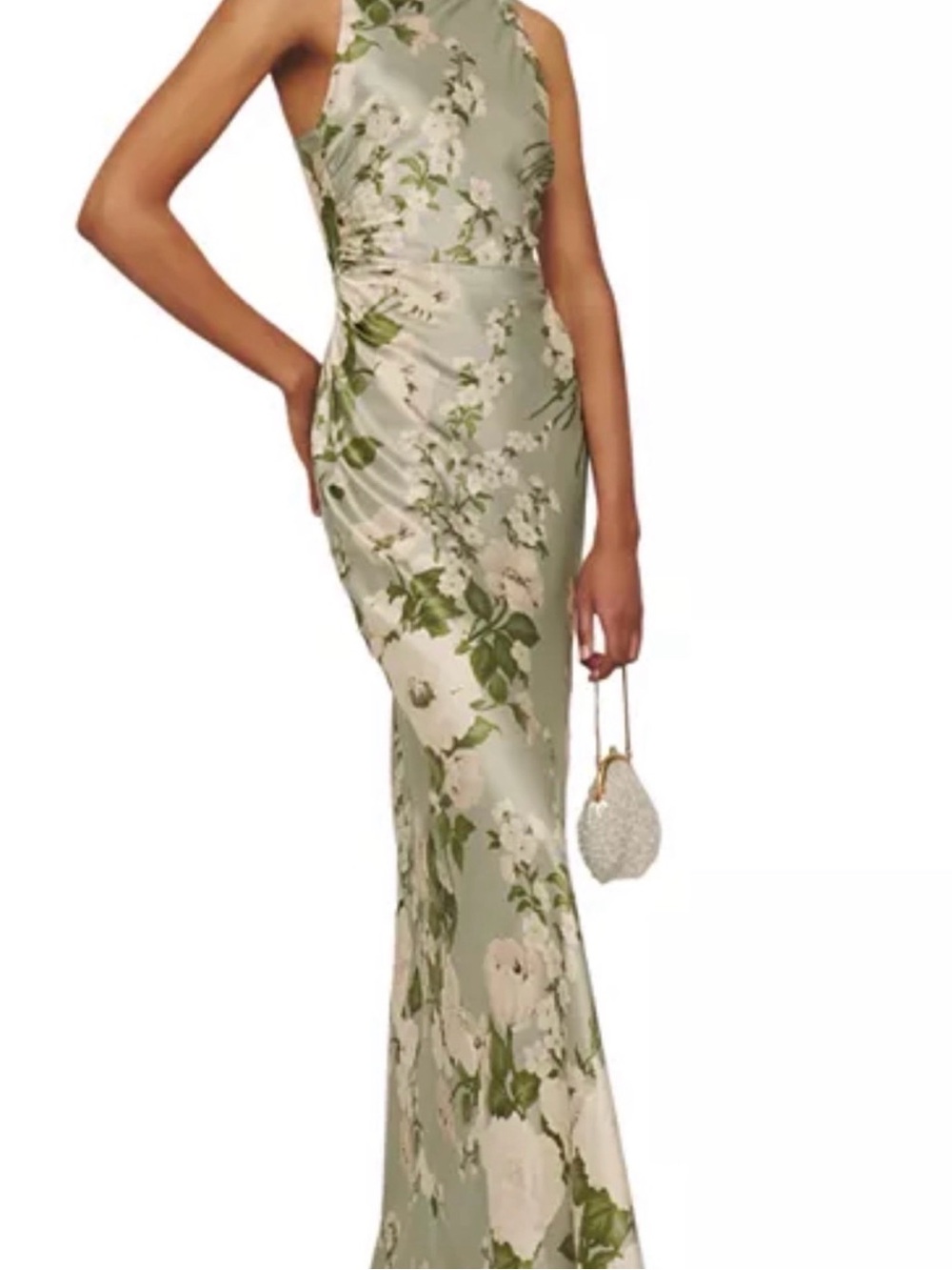 Reformation Halter Floral Gown in Sage Green - Picture 2 of 6